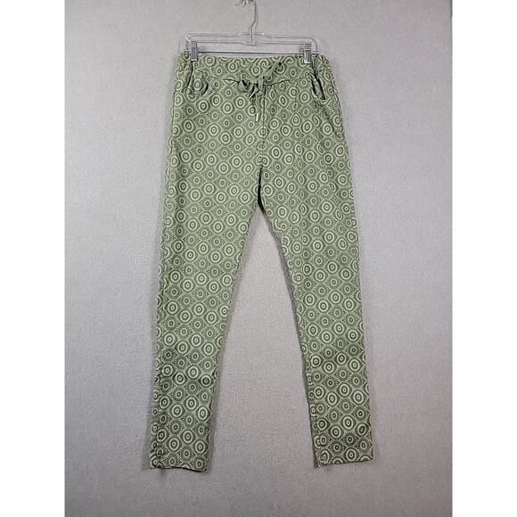 Vinti 6 Italy Green Geometric Elastic Waist Pull On Jogger Pants Medium Stretch - Picture 1 of 12